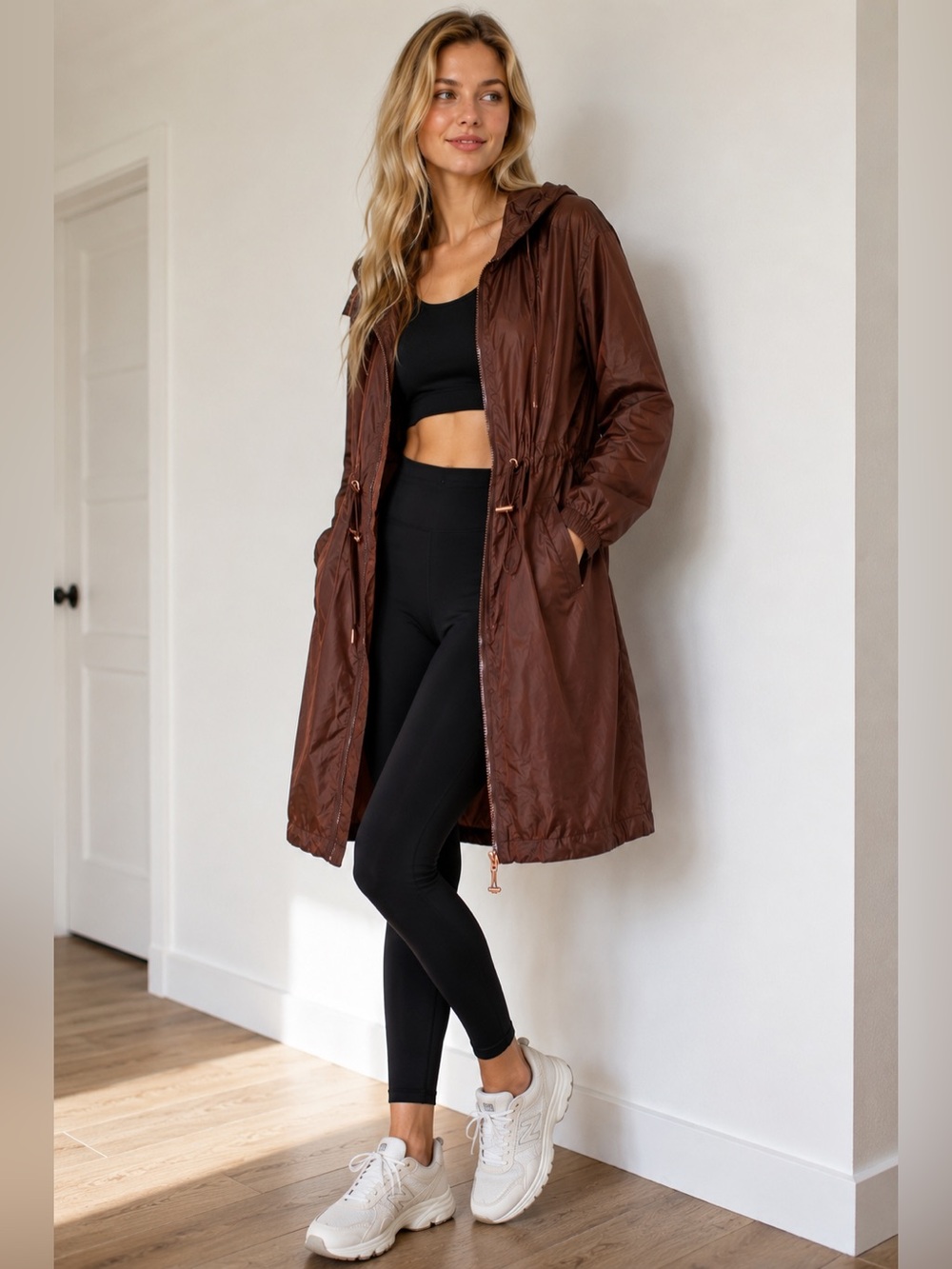 OYSHO Brown Lightweight Hooded Long Raincoat Parka S/M